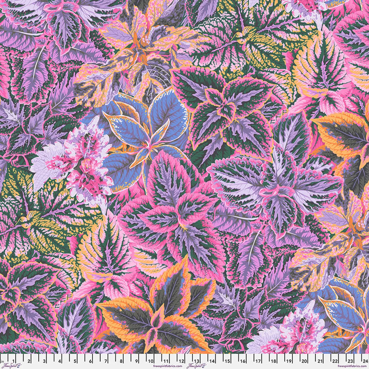 Pink Bold Leaves Cotton 44"/46" Fabric Per Yard Free Spirit Fabrics