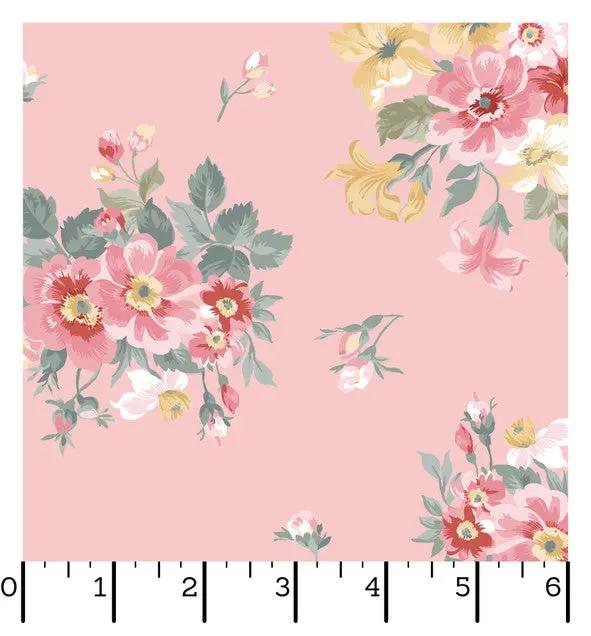 Pink Bouquet La Fleur Flannel Cotton 42"/43" Fabric Per Yard EE Schenck Co