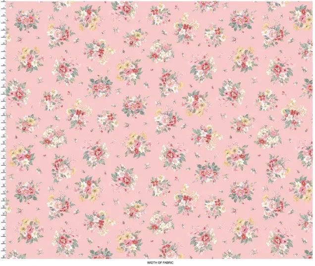 Pink Bouquet La Fleur Flannel Cotton 42"/43" Fabric Per Yard EE Schenck Co