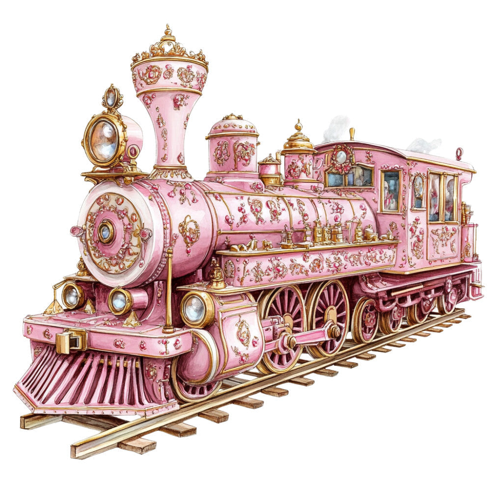 Pink Christmas Train Fabric Panel 1 QuiltingFabricPanels