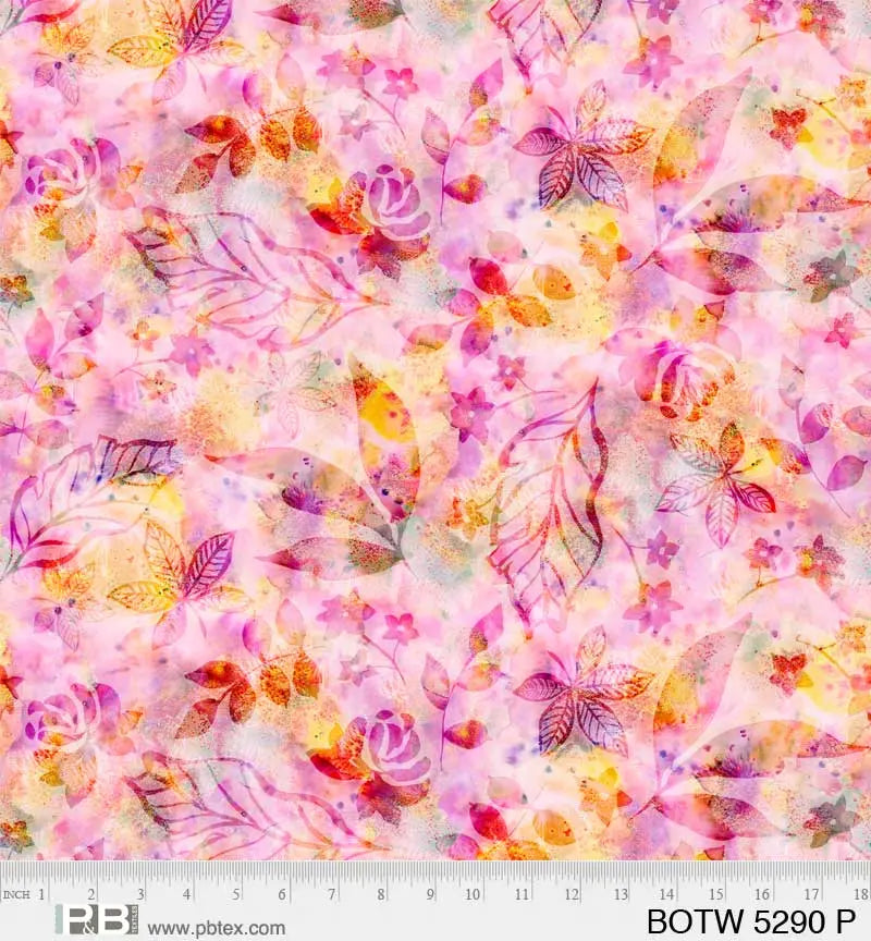 Pink Orange Botanics Cotton Wideback Fabric Per Yard P&B Textiles