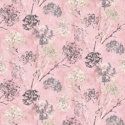 Pink Powder Dandelion Stamp Cotton Wideback Fabric per yard