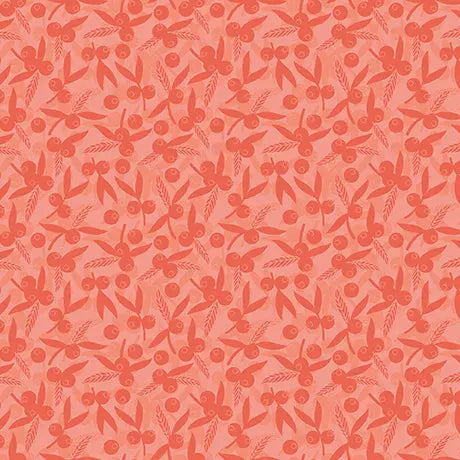 Salmon Dahlias at Dusk Leaf & Berries Silhouettes Cotton 44"/45" Fabric Per Yard