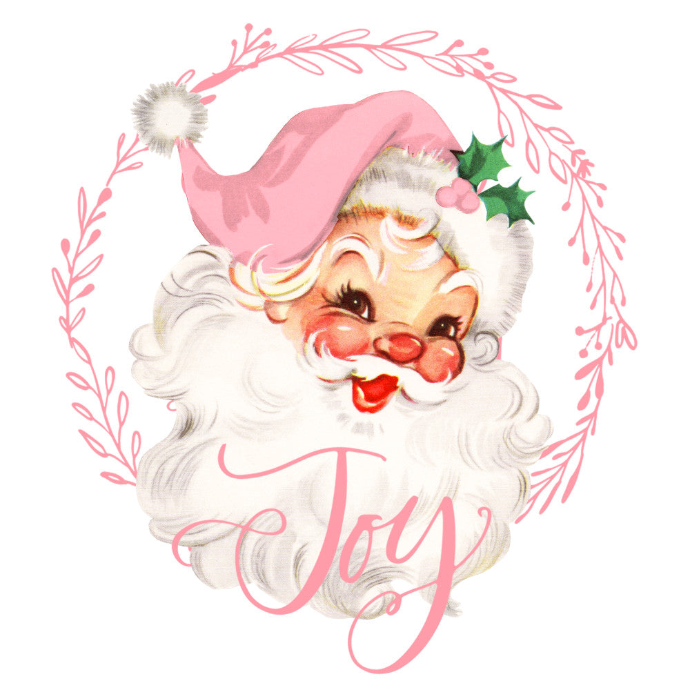 Pink Santa Joy Fabric Panel 1 QuiltingFabricPanels