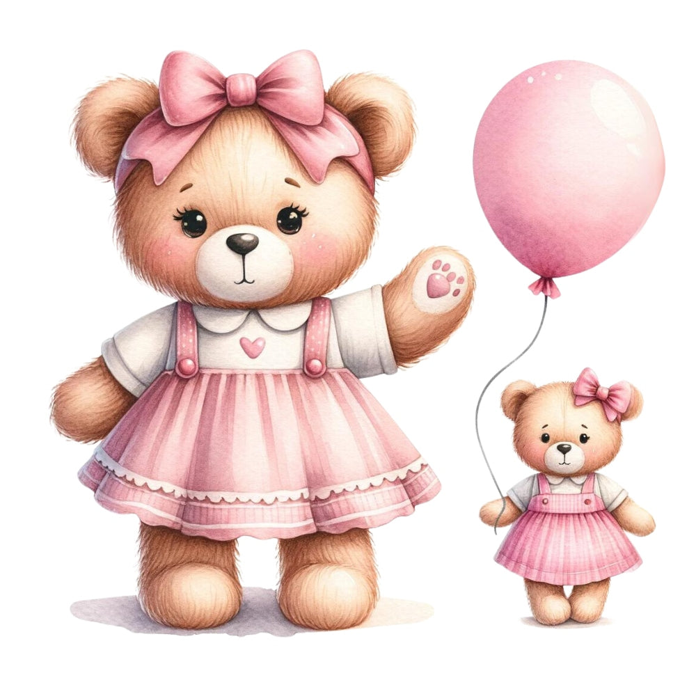 Pink Teddy Bears Fabric Panel 2