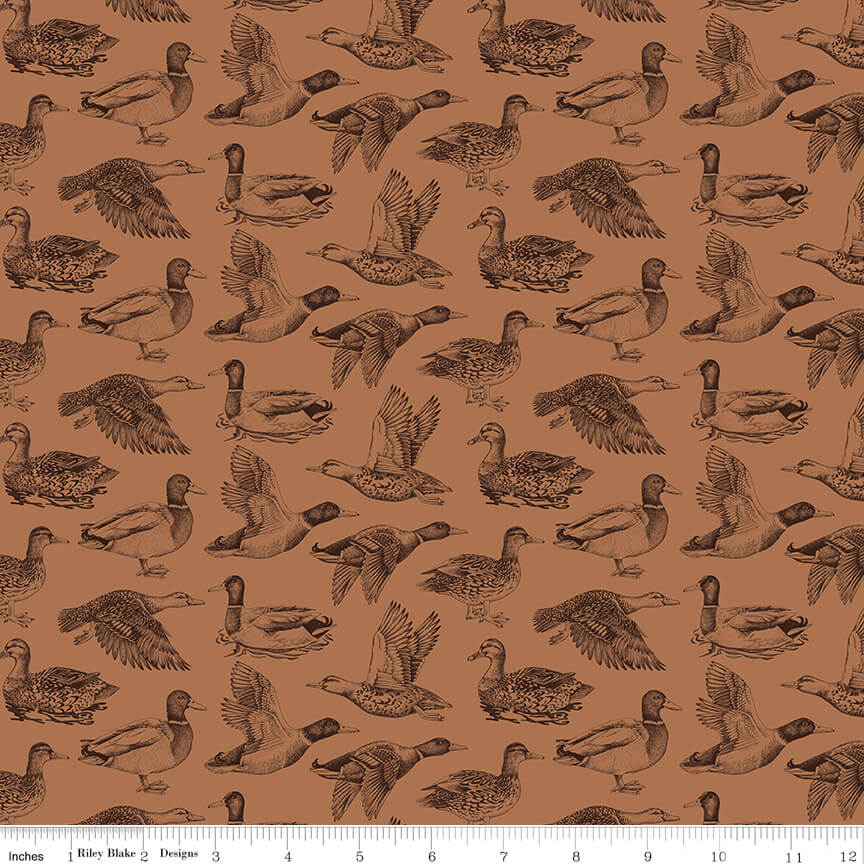 Plaid-Venture Club - Ducks - Nutmeg 44"/45" Fabric Per Yard