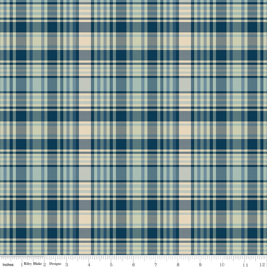 Plaid-Venture Club Fisher quilting fabric in blue by Riley Blake Designs, blue plaid check print on cotton, sold by the yard