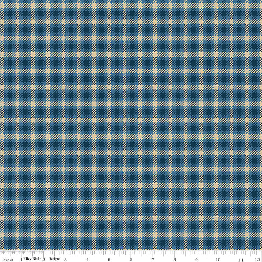 Plaid-Venture Club Scout quilting fabric in blue by Riley Blake Designs, blue plaid check print on cotton, sold by the yard