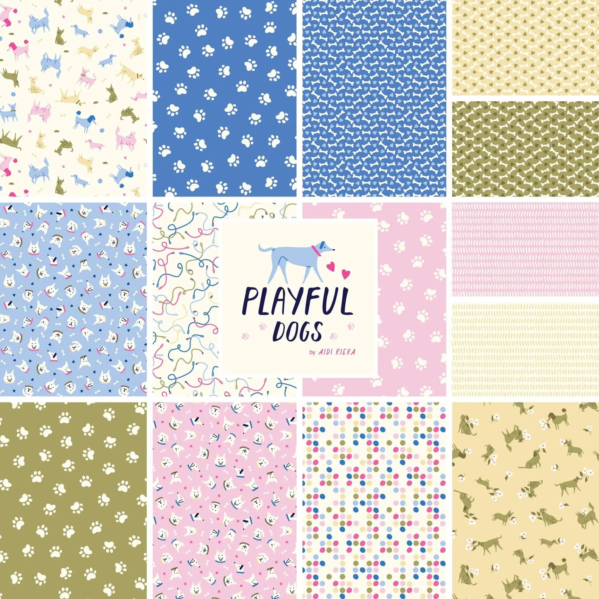 Playful Dogs by Cloud9 - Fat Quarter Bundle - 14 pack The Fabric Company