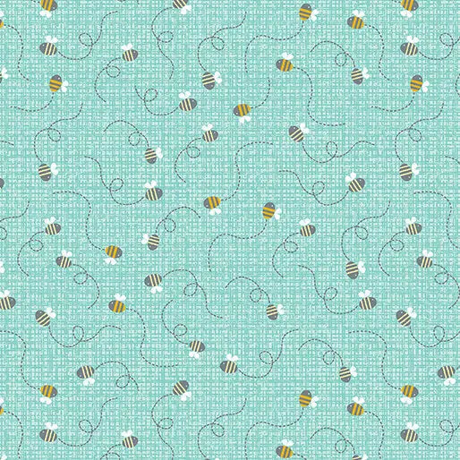 Playhouse Pals - Sunny Bees - Medium Turquoise 44" / 45" Fabric Per Yard The Fabric Company
