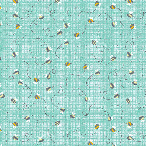 Benartex Playhouse Pals sunny bees medium turquoise kids quilting cotton by the yard