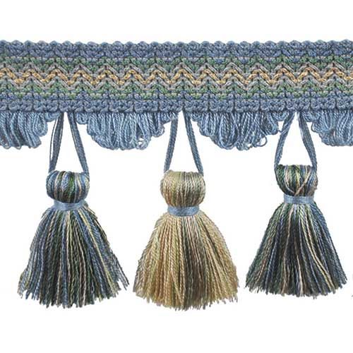Pompeii Collection - 3 1/2" length TASSEL FRINGE (25 Yard Roll) - BF-4094-03/28 Turquoise and Beige