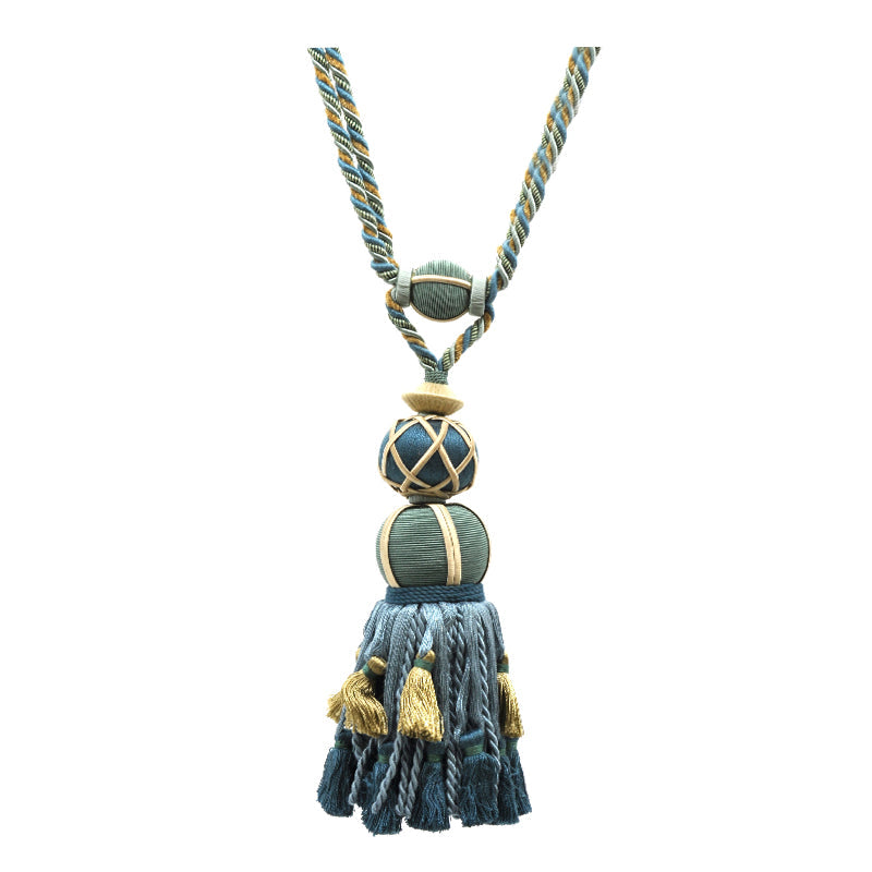 Pompeii Collection - 9" Length SINGLE TASSEL TIEBACK - BT-6006-03/28 Turquoise and Beige
