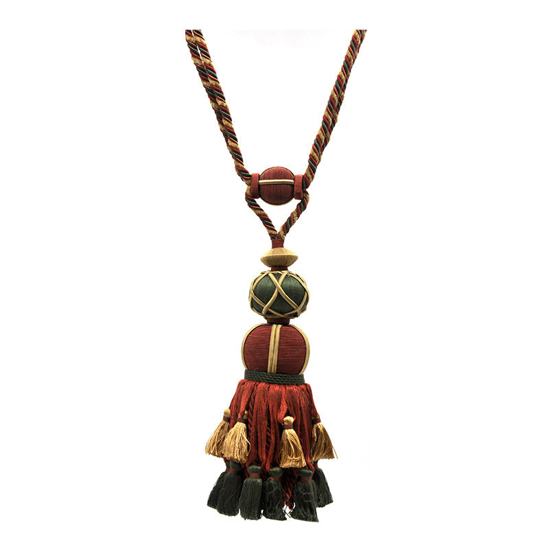 Pompeii Collection - 9" Length SINGLE TASSEL TIEBACK - BT-6006-88/25 Rust and Olive