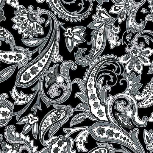 Porch Swing Bandana Rama quilting fabric in charcoal by Benartex, bandana print on charcoal cotton, sold by the yard