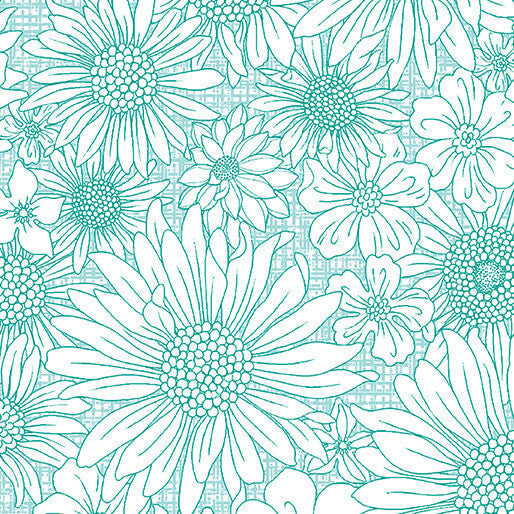 Porch Swing Upsy Daisy quilting fabric in mint by Benartex, daisy print on mint cotton, sold by the yard