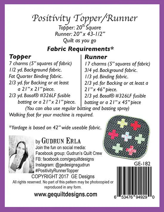 Positivity Table Runner & Topper Pattern 182 GE Designs