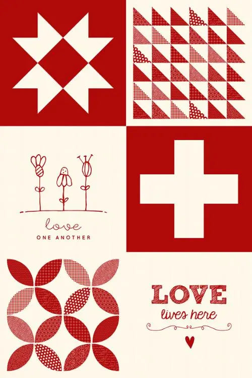 Printworks Flirt Unbleached Red Quotes Moda Digital Panel United Notions