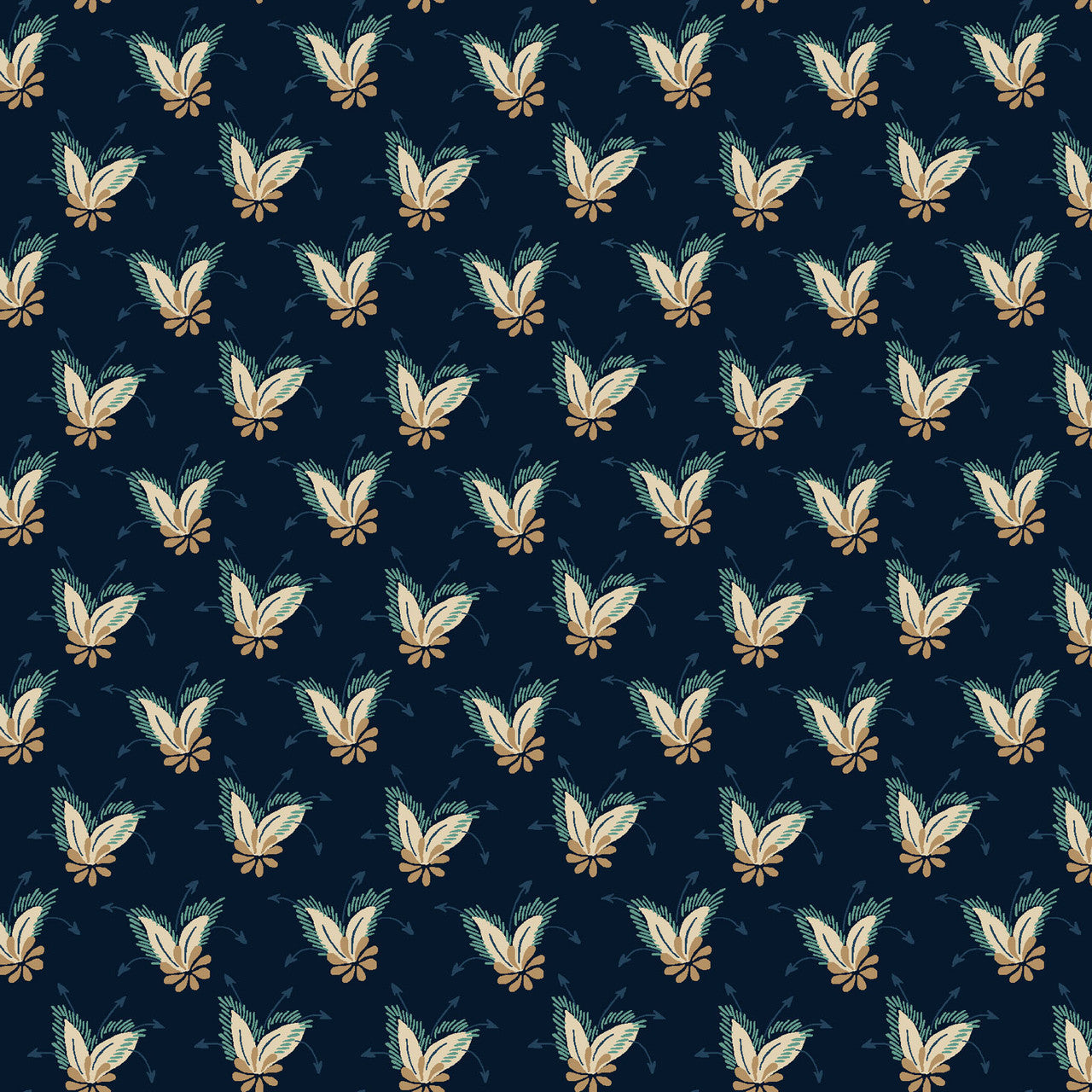 Prussian Blue Feathery Foulard Lost Gardens of Heligan Cotton 43"/44" Fabric Per Yard