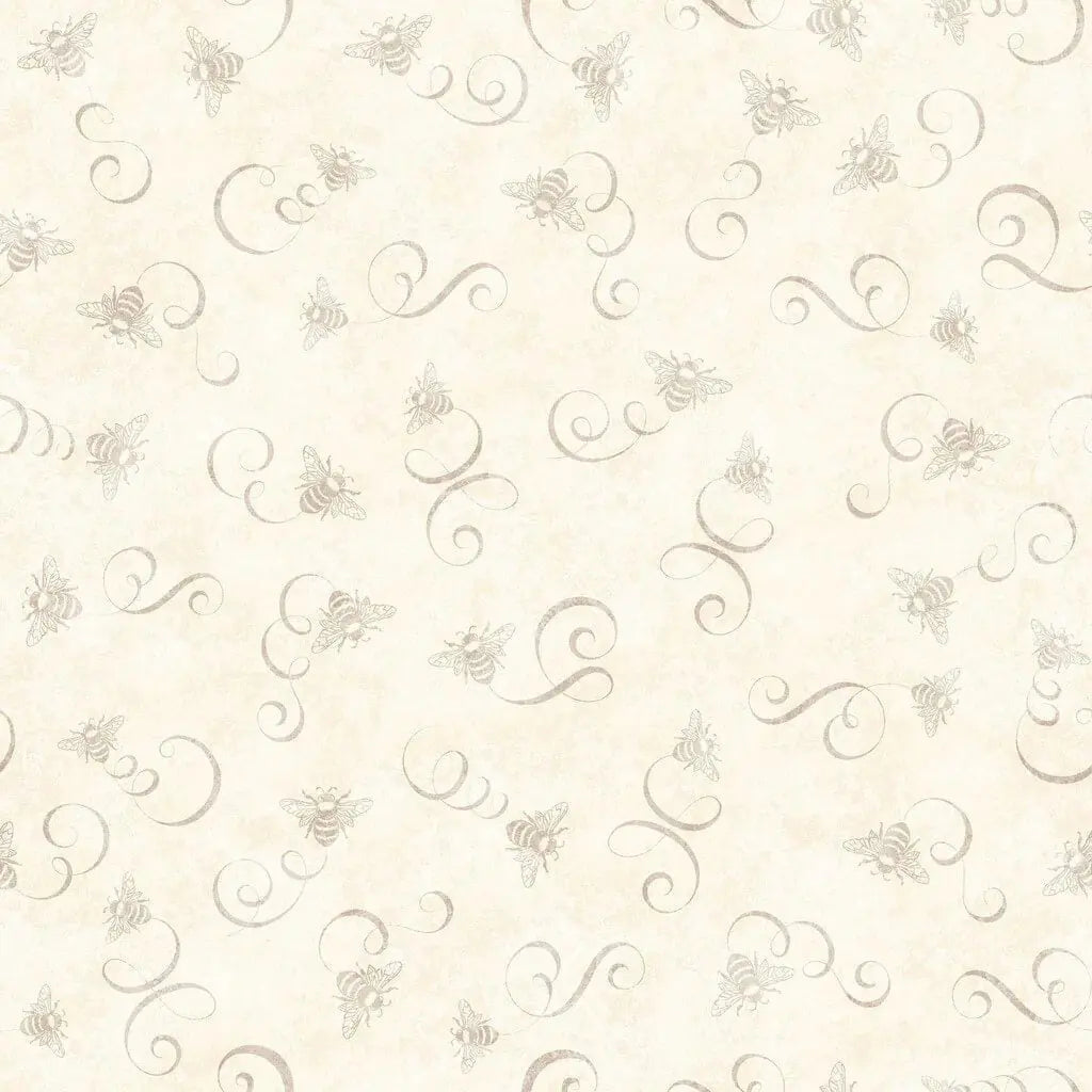 Queen Bee - Bee & Scroll Toss - Cream 44" / 45" Fabric Per Yard The Fabric Company