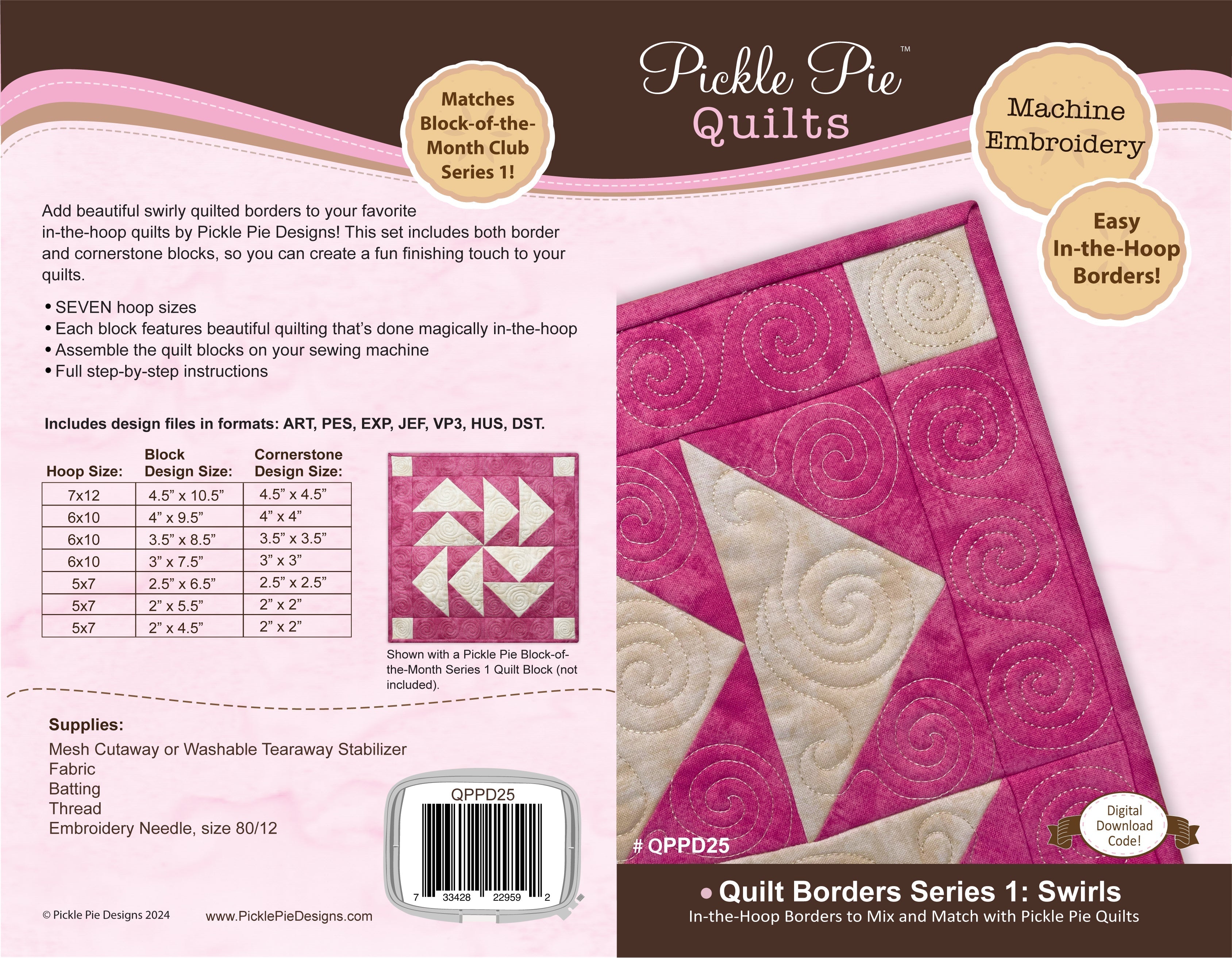 Quilt Borders Series 1: Swirl IIn the Hoop Machine Embroidery Design