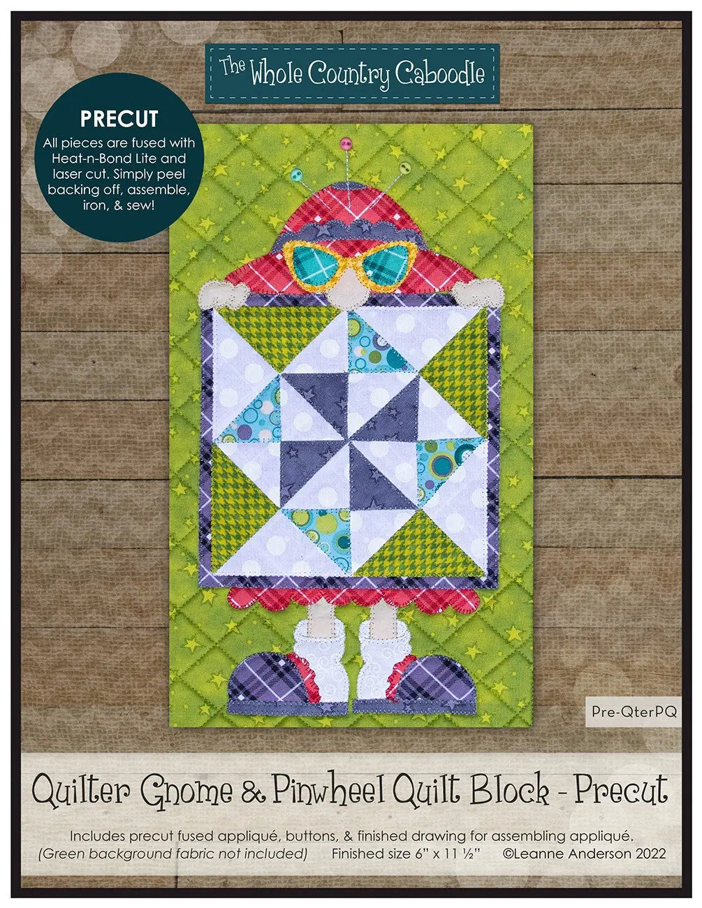 Quilter Gnome & Pinwheel Quilt Block Precut Fused Applique Pack - Linda's Electric Quilters