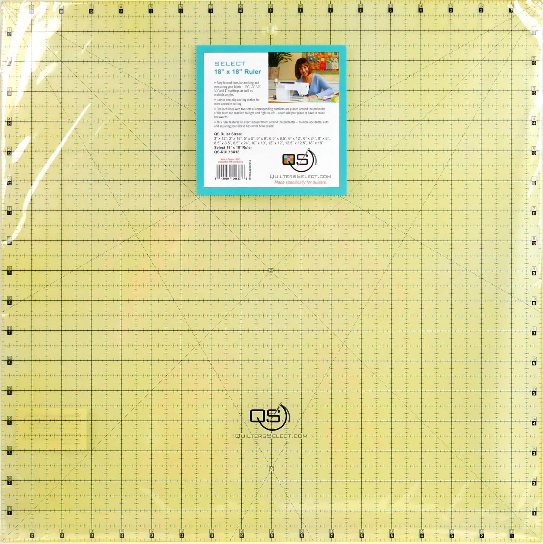 Quilters Select Non-Slip Ruler 18" x 18" Rnk Distributing