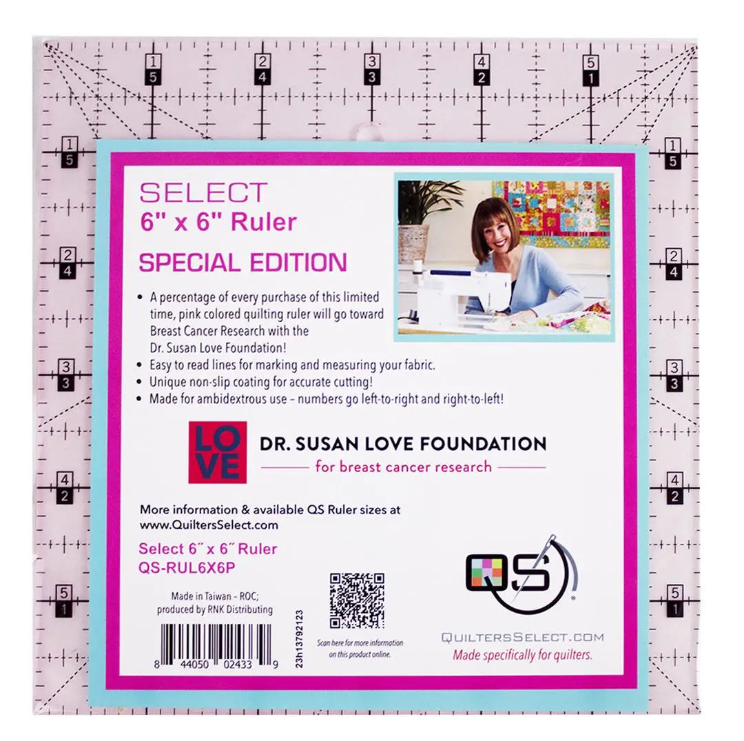 Quilters Select Pink Non-Slip Ruler 6"x 6" Rnk Distributing