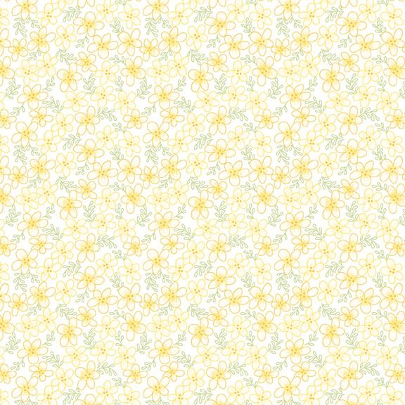 Tea for Two Sketch Floral In Yellow Cotton 44"/45" Fabric Per Yard