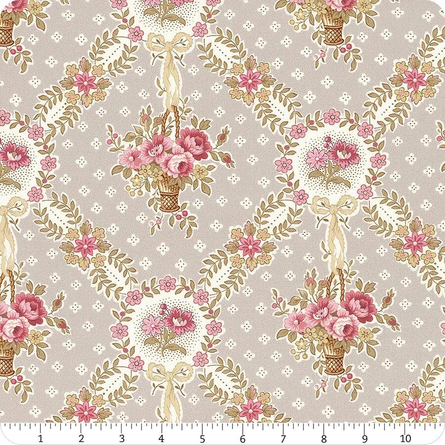 Summer House - Floral Basket - Grey 44" / 45" Fabric Per Yard