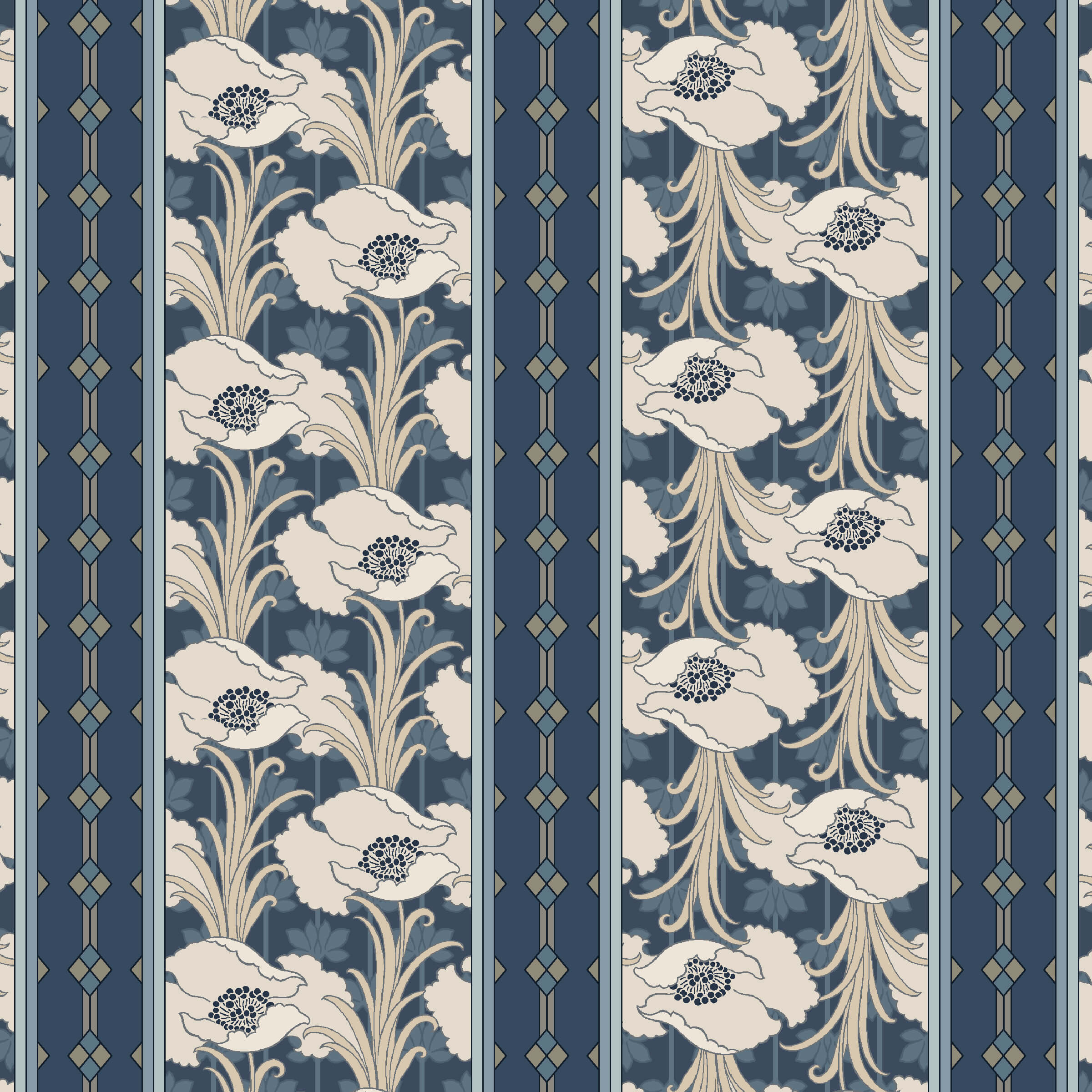 Nouveau - Deco Stripe - Navy 44" / 45" Fabric Per Yard