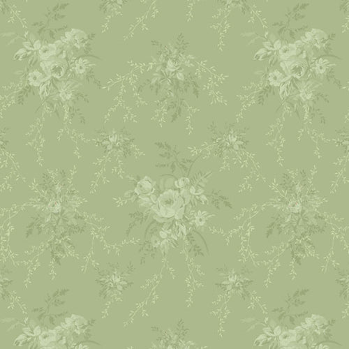 Just Rosy Bouquet Sage Cotton 44"/45" Fabric Per Yard