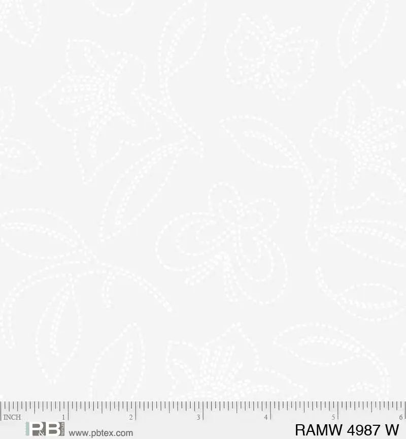 White on White Dotted Floral Ramblings Springtime Cotton Wideback Fabric per yard 