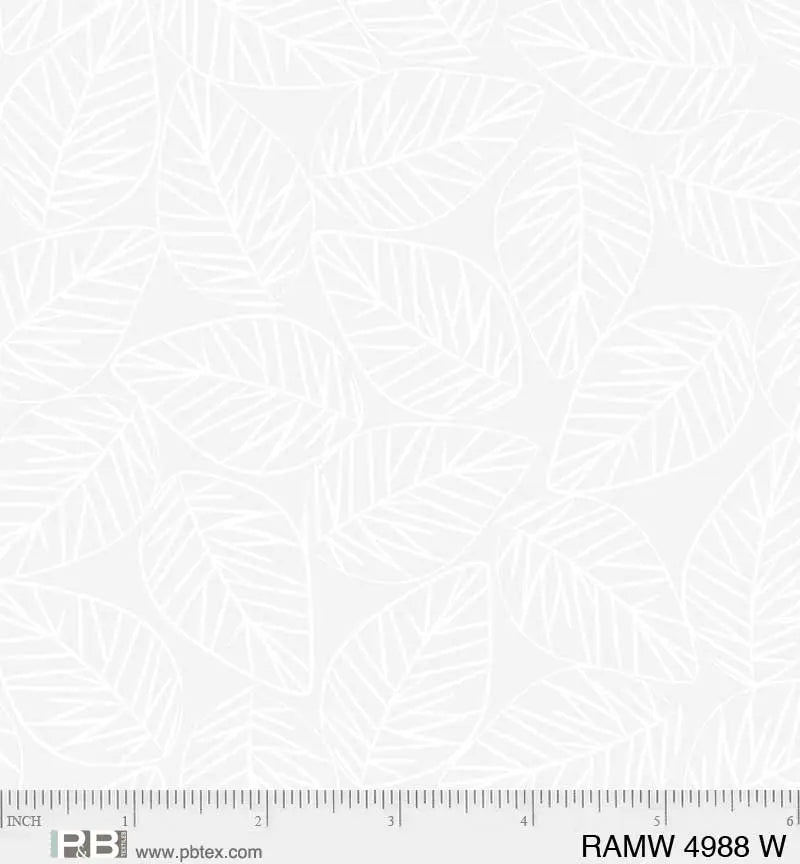 White on White Ramblings Packed Leaves Cotton Wideback Fabric per yard - Linda's Electric Quilters