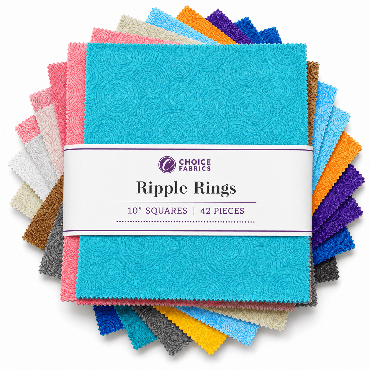 Choice Fabrics Ripple Rings 10 inch squares layer cake 42 cuts rainbow