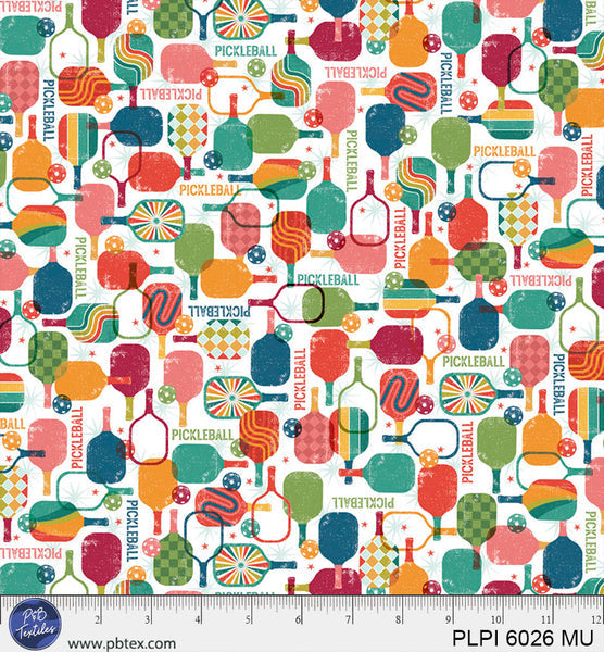 Racket Ball Peace, Love, Pickleball Cotton 44”/45” Fabric Per Yard