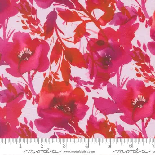 Radiant Pink Poppies Cotton 44"/45" Fabric Per Yard Moda Fabrics & Supplies