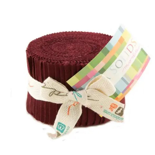 Red Burgundy Bella Solids Junior Jelly Roll - Linda's Electric