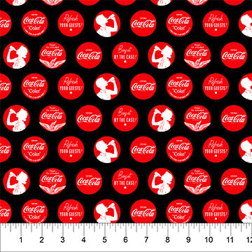 Red Bottle Top Coca-Cola Cotton 44"/45" Fabric Per Yard