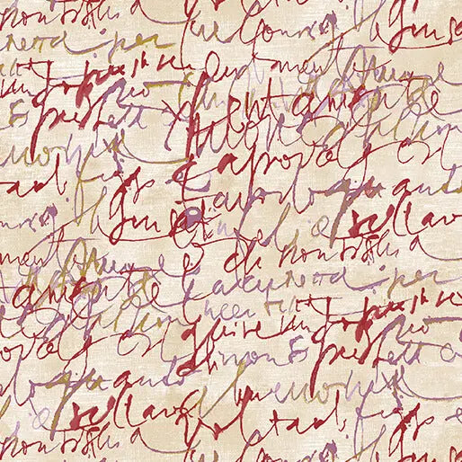 Red/Cream Fluidity Script Large Cotton 44”/45" Fabric Per Yard Benartex Inc