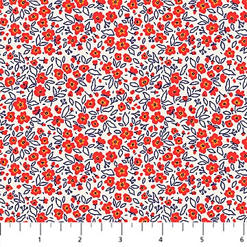 Red Floral Dapple Pocket Posies Cotton 44"/45" Fabric Per Yard