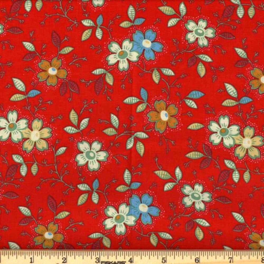 Red Happy Floral 45" Wide Cotton Fabric Per Yard