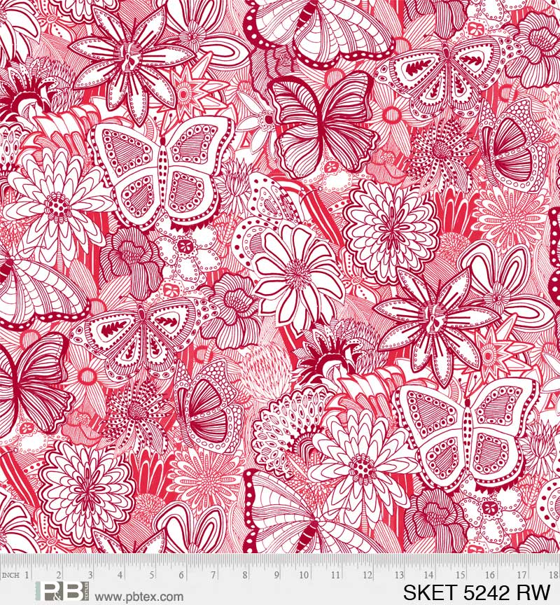 Red Sketchbook Cotton Wideback Fabric per yard