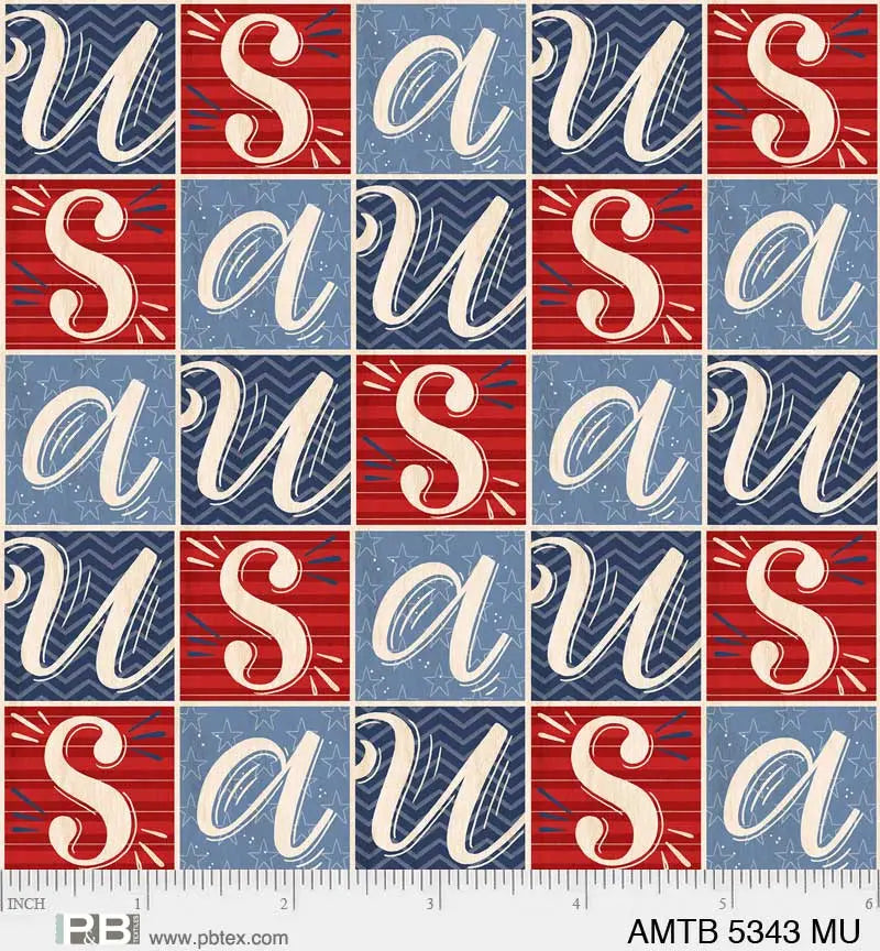 Red White And Blue America The Beautiful Block Letters 44"/45" Fabric Per Yard