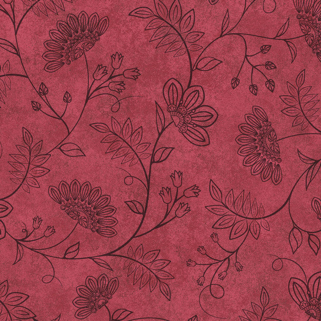 Red and Black Operetta Flowering Vines Cotton 43"/44" Fabric Per Yard