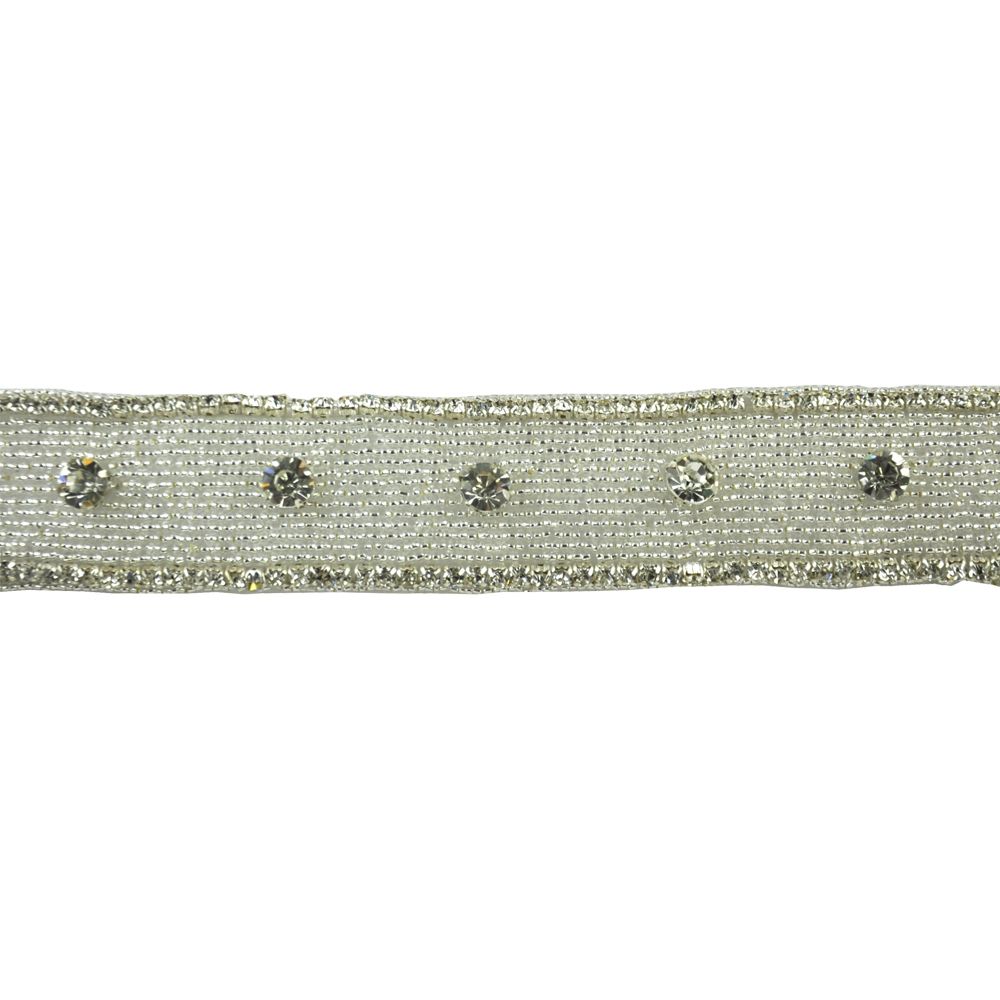 Rhinestone Trim By the Yard - 1 1/2" Width (5 Yard Roll) - BR-4983 Silver