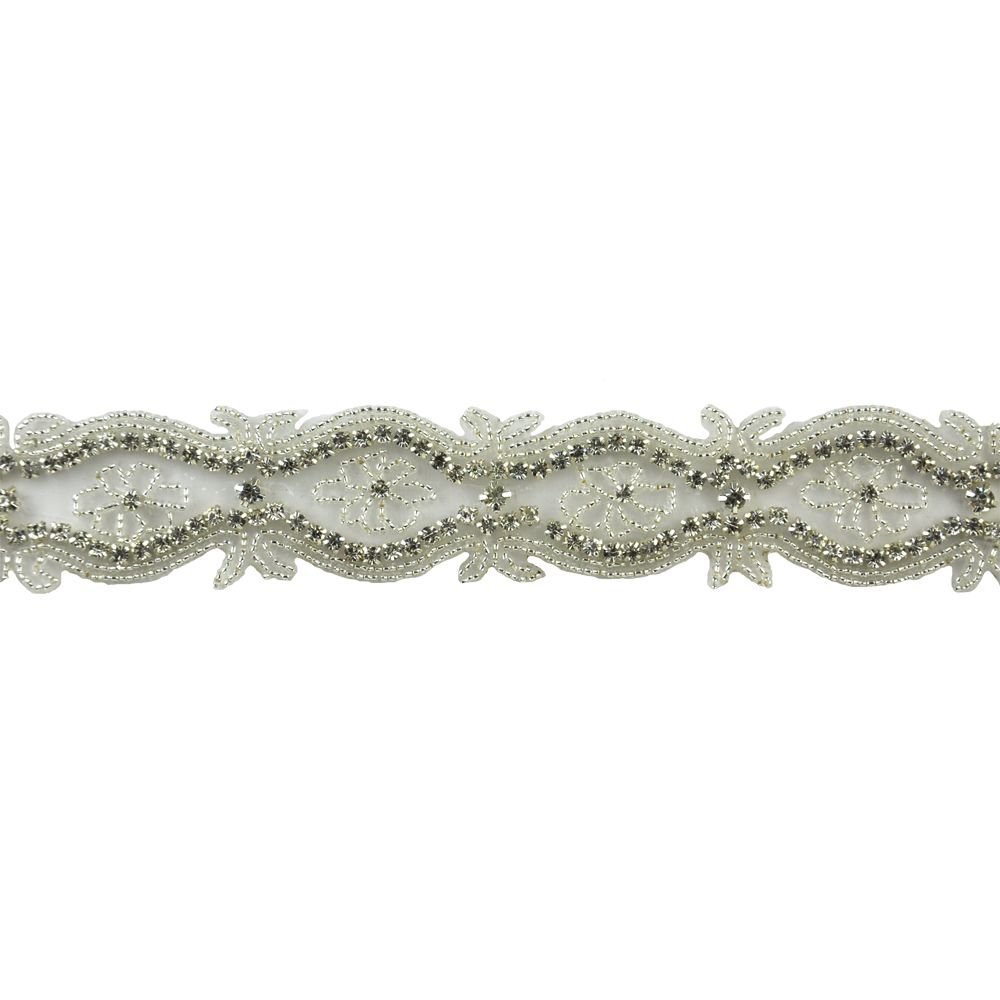 Rhinestone Trim By the Yard - 1 1/2" wide - BR-4986 - Silver