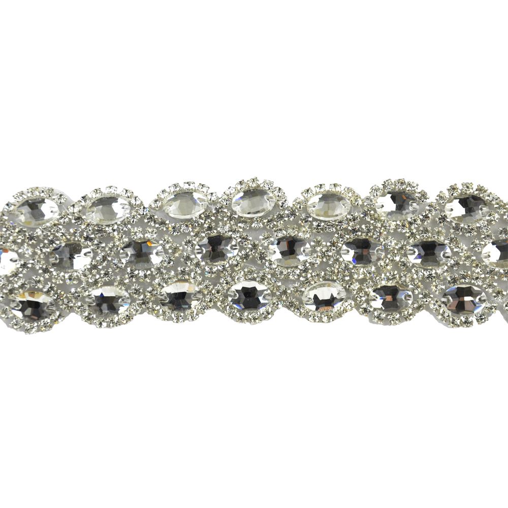 Rhinestone Trim By the Yard - 2 " Width (5 Yard Roll) - BR-4987 Silver