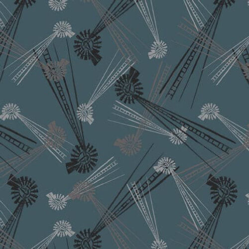 Rise with the Sun - Windmills - Dark Teal 44" / 45" Fabric Per Yard