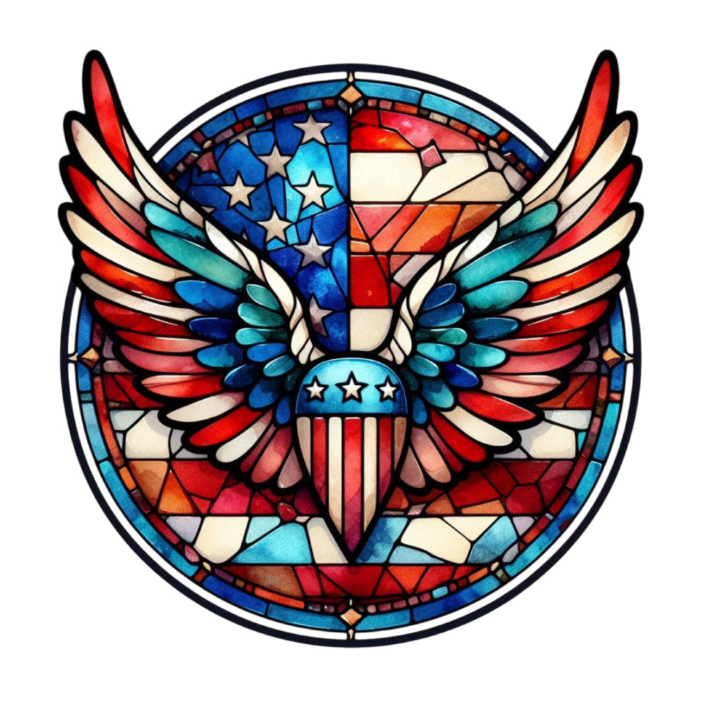 Round Stained Glass Patriotic Fabric Panel 11 QuiltingFabricPanels